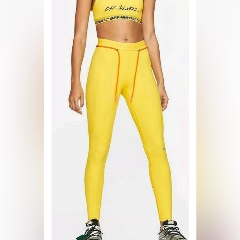 OFF‎ WHITE X NIKE Running Tights Leggings yellow Size Medium NWOT